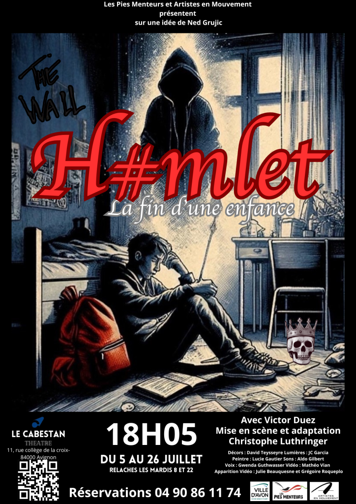 AFFICHE HAMLET FESTIVAL AVIGNON 2025.png Affiche du spectacle Hamlet, la fin d'une enfance